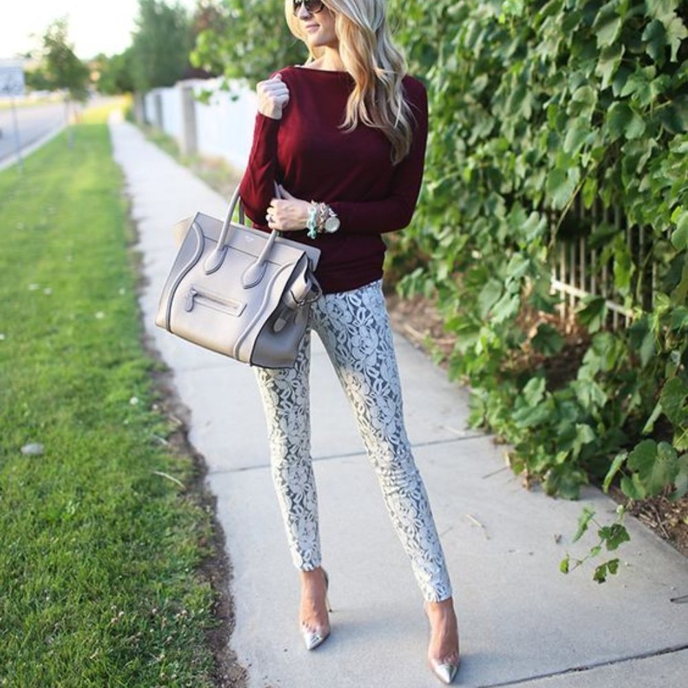 Cache White Lace Skinny Pants
